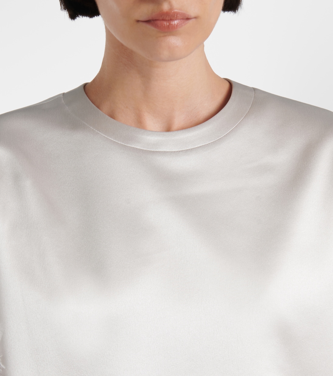 Feather-trimmed silk satin top | Valentino