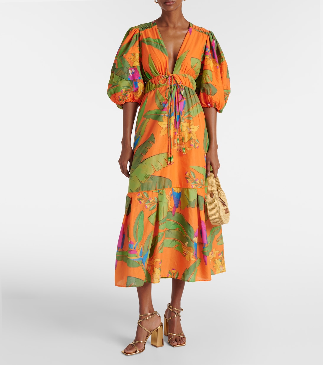 Vestido midi Fresh Macaws de algodón | Farm Rio