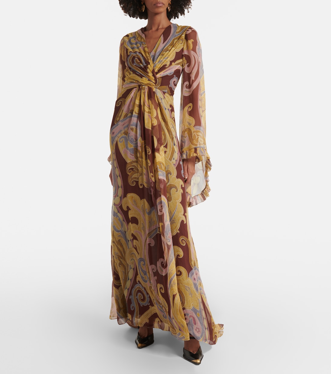 Printed gathered silk chiffon gown | Etro