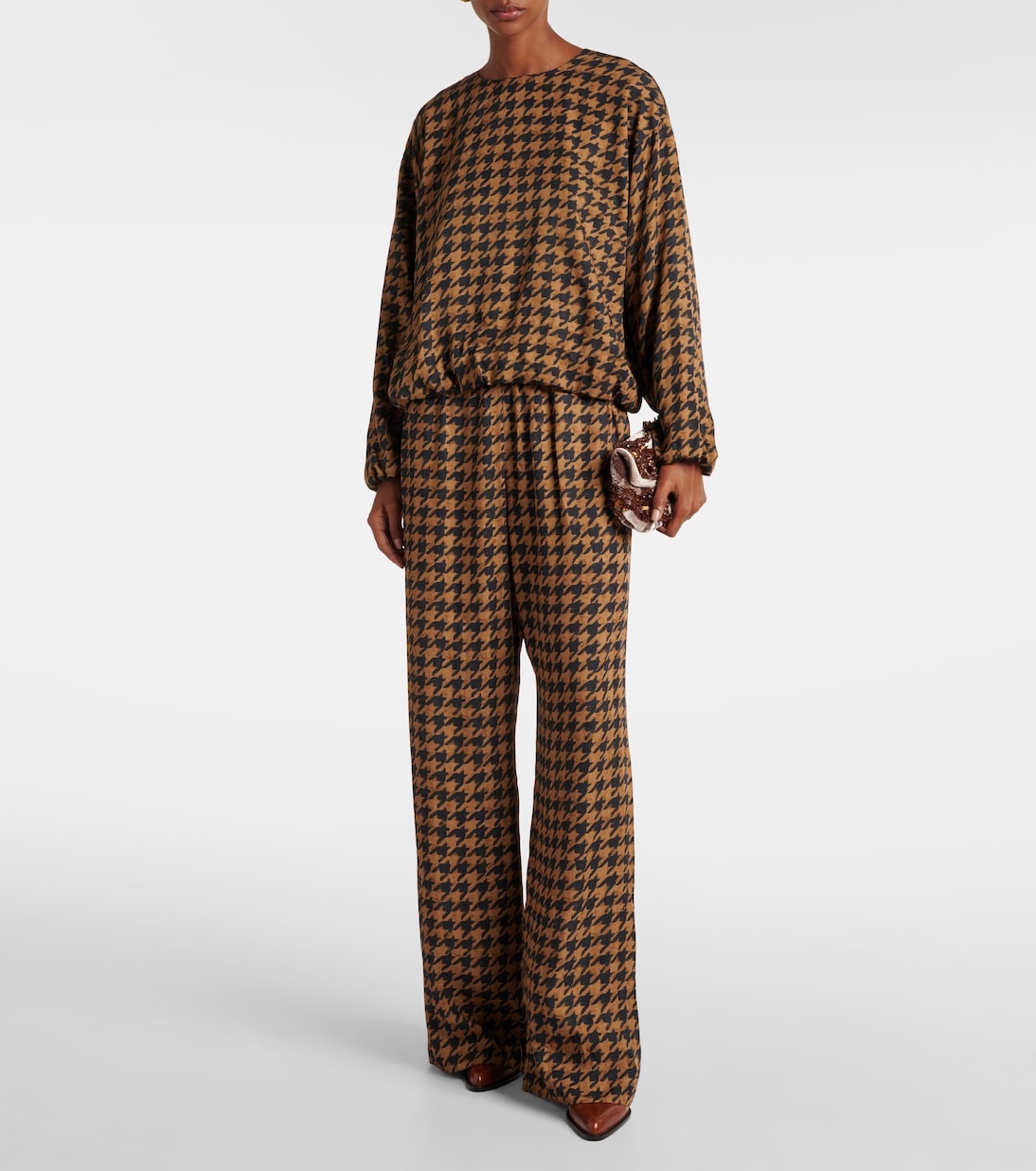 Pantaloni regular in raso pied-de-poule | Dries Van Noten