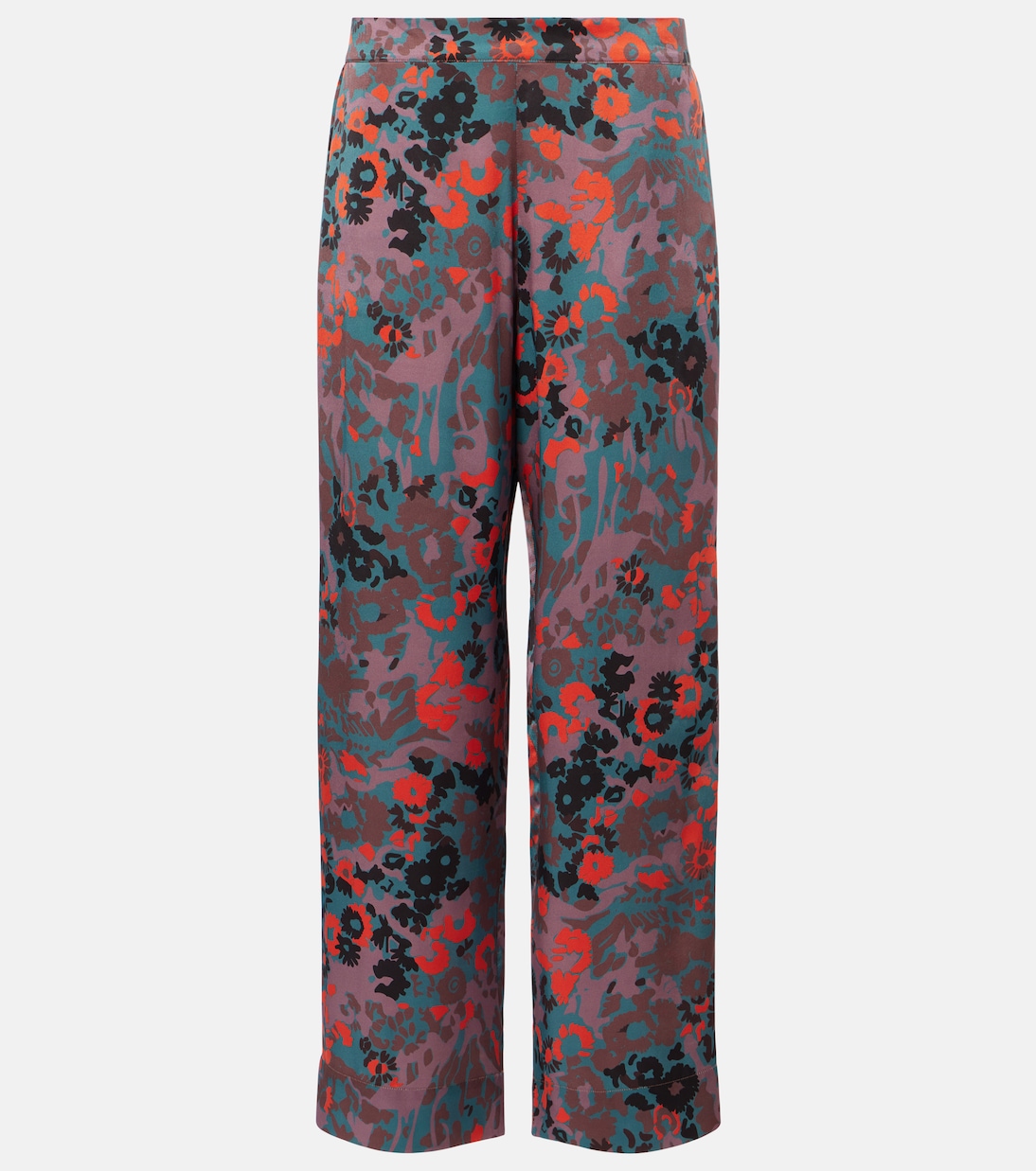 Pantalon droit en soie imprimée | Asceno