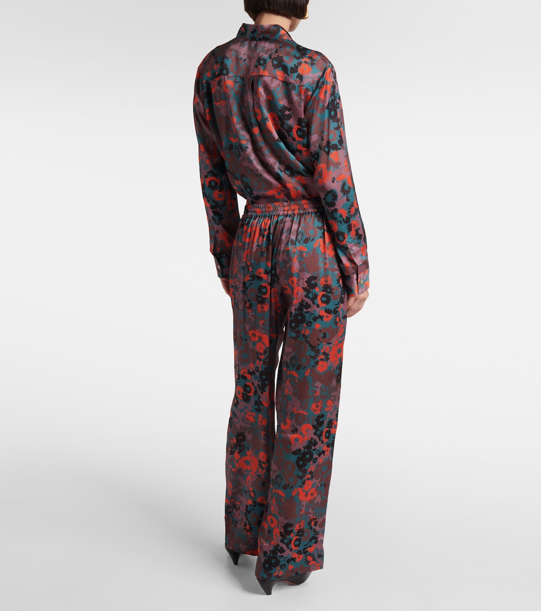 Pantalon droit en soie imprimée | Asceno