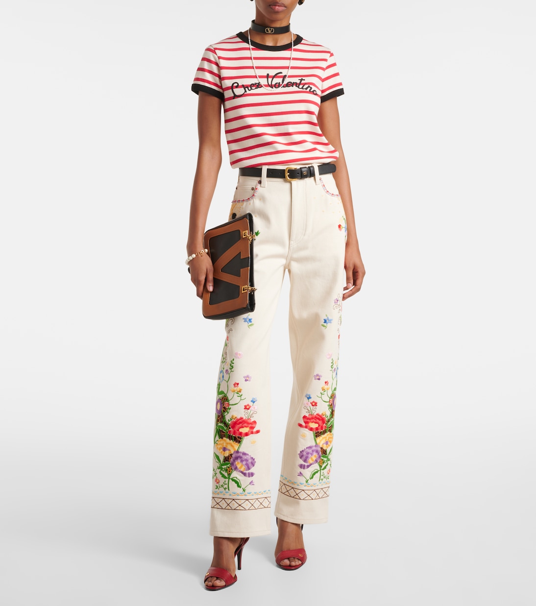 Jeans regular con ricamo a vita alta | Valentino
