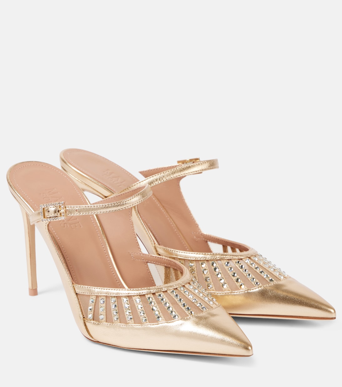 Verzierte Mules Bardot 90 aus Metallic-Leder  | Malone Souliers