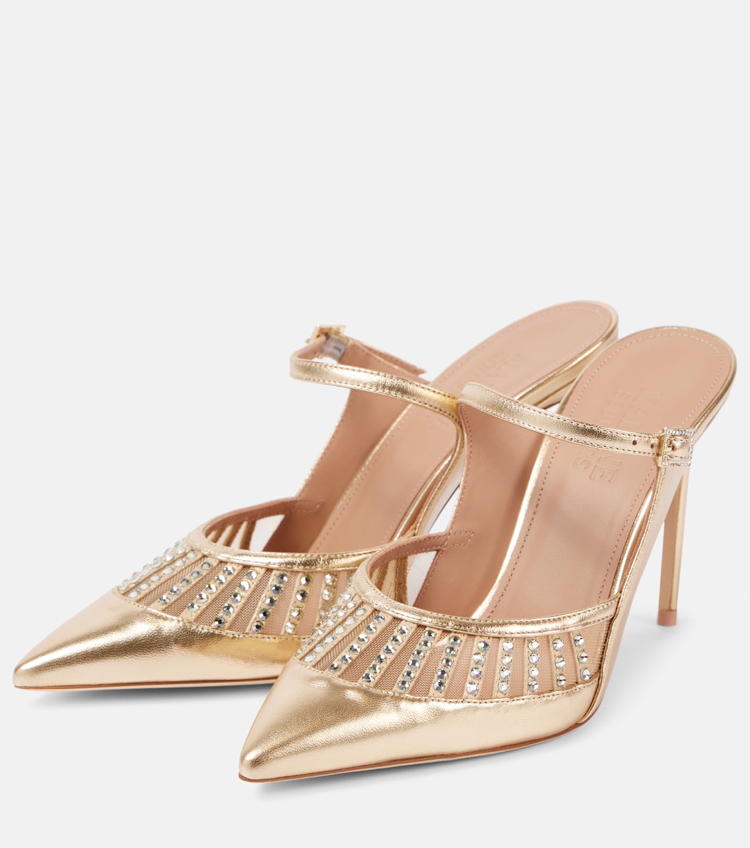Verzierte Mules Bardot 90 aus Metallic-Leder  | Malone Souliers
