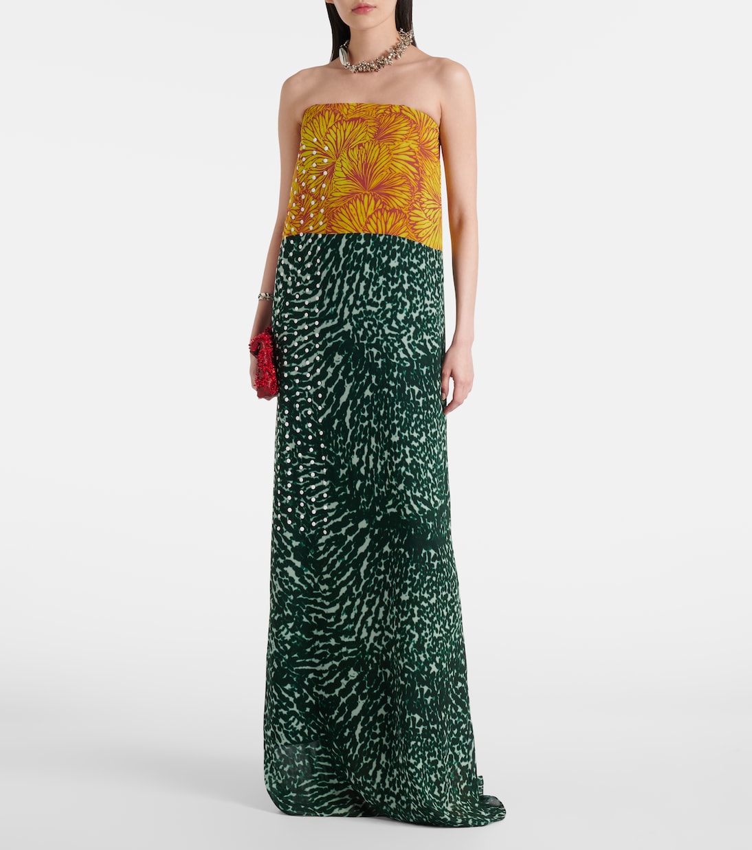 Printed strapless georgette gown | Dries Van Noten