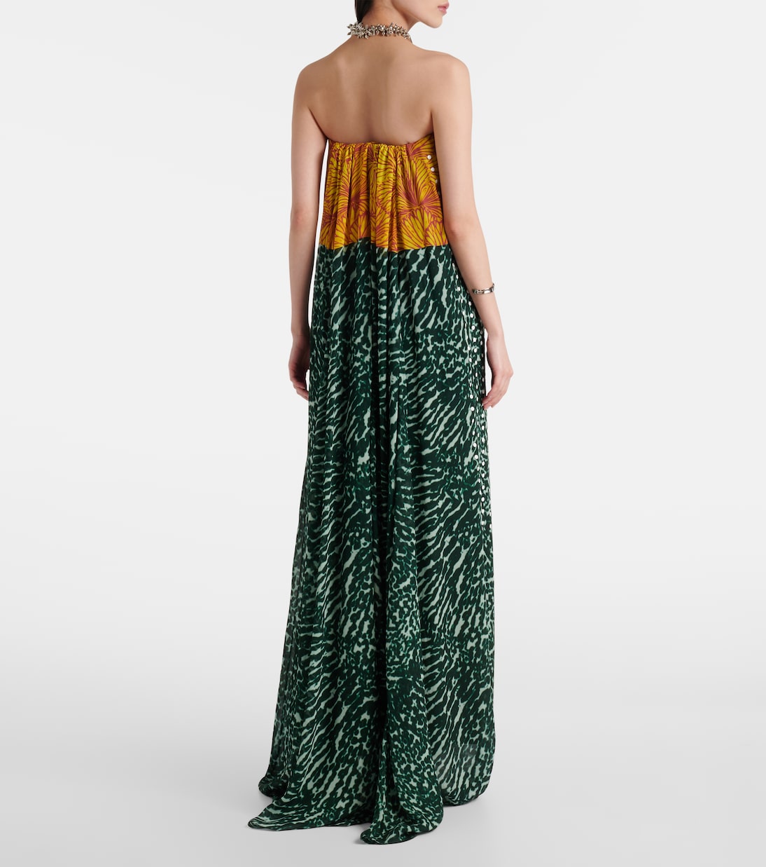 Printed strapless georgette gown | Dries Van Noten