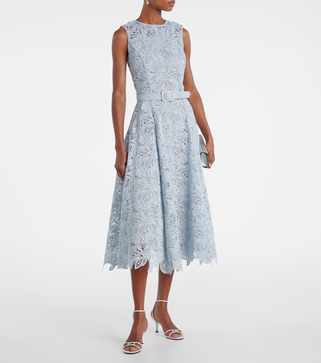 Abito midi in pizzo con cintura | Oscar de la Renta