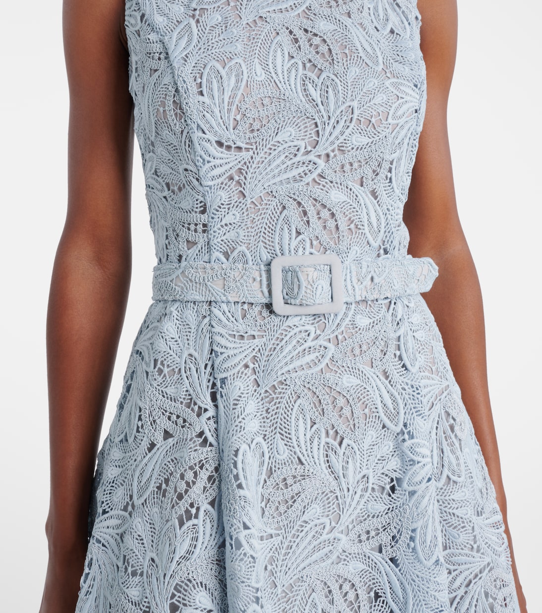 Abito midi in pizzo con cintura | Oscar de la Renta