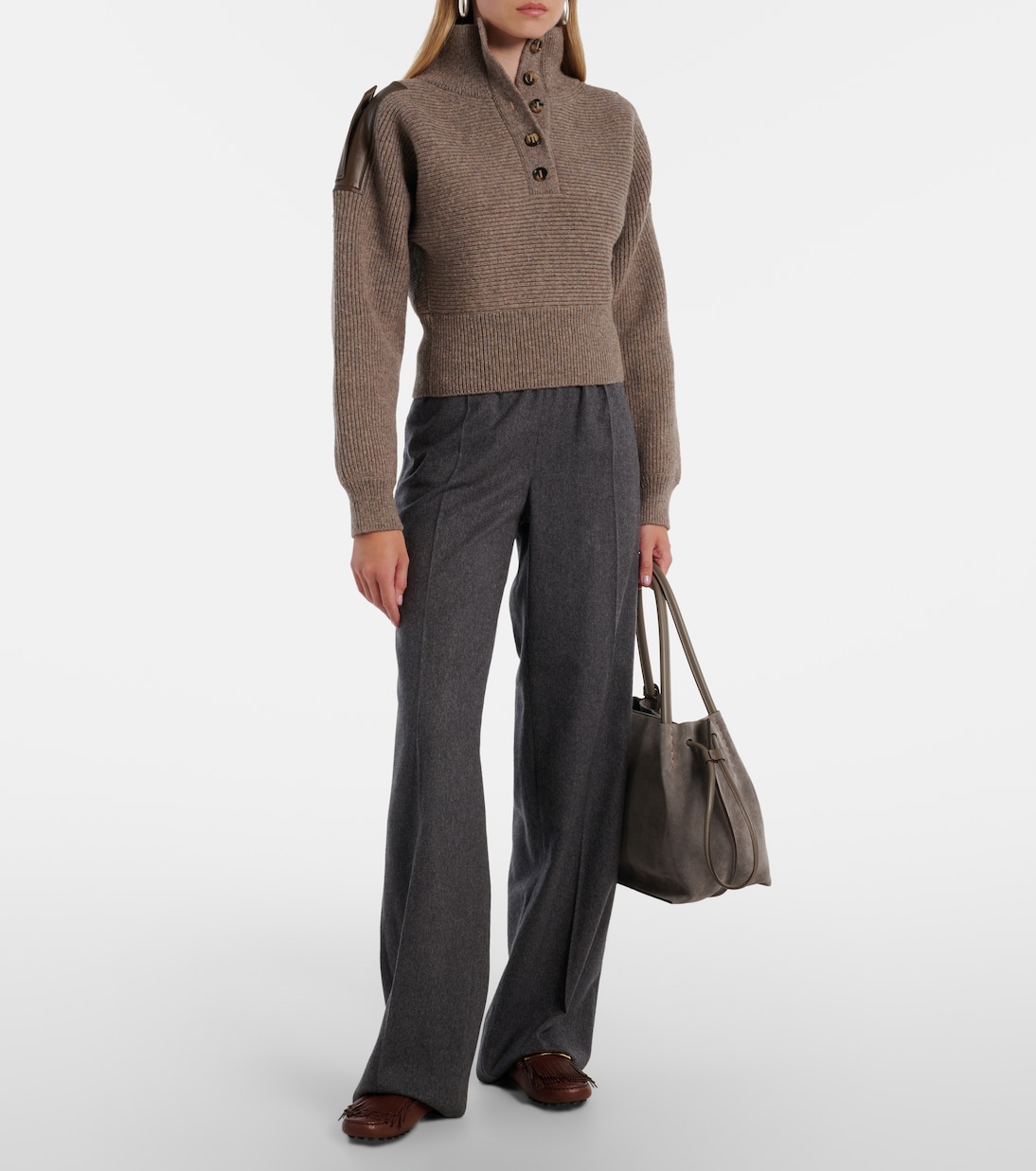Pantalon ample à taille haute en laine et cachemire | Tod's