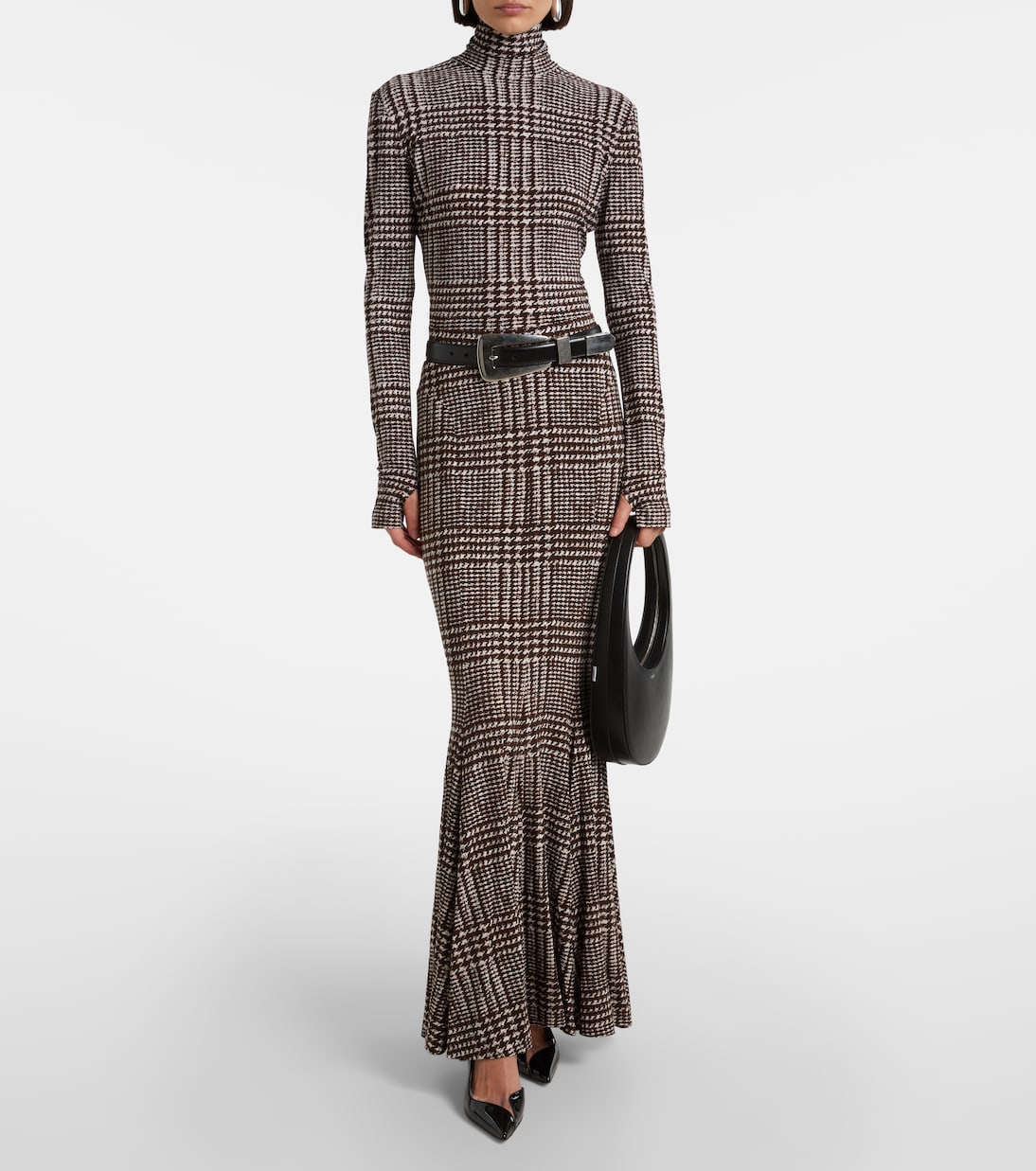 Prince of Wales check turtleneck top | Norma Kamali