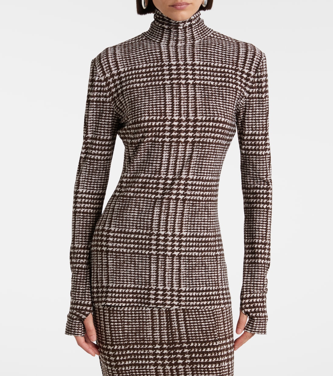 Prince of Wales check turtleneck top | Norma Kamali