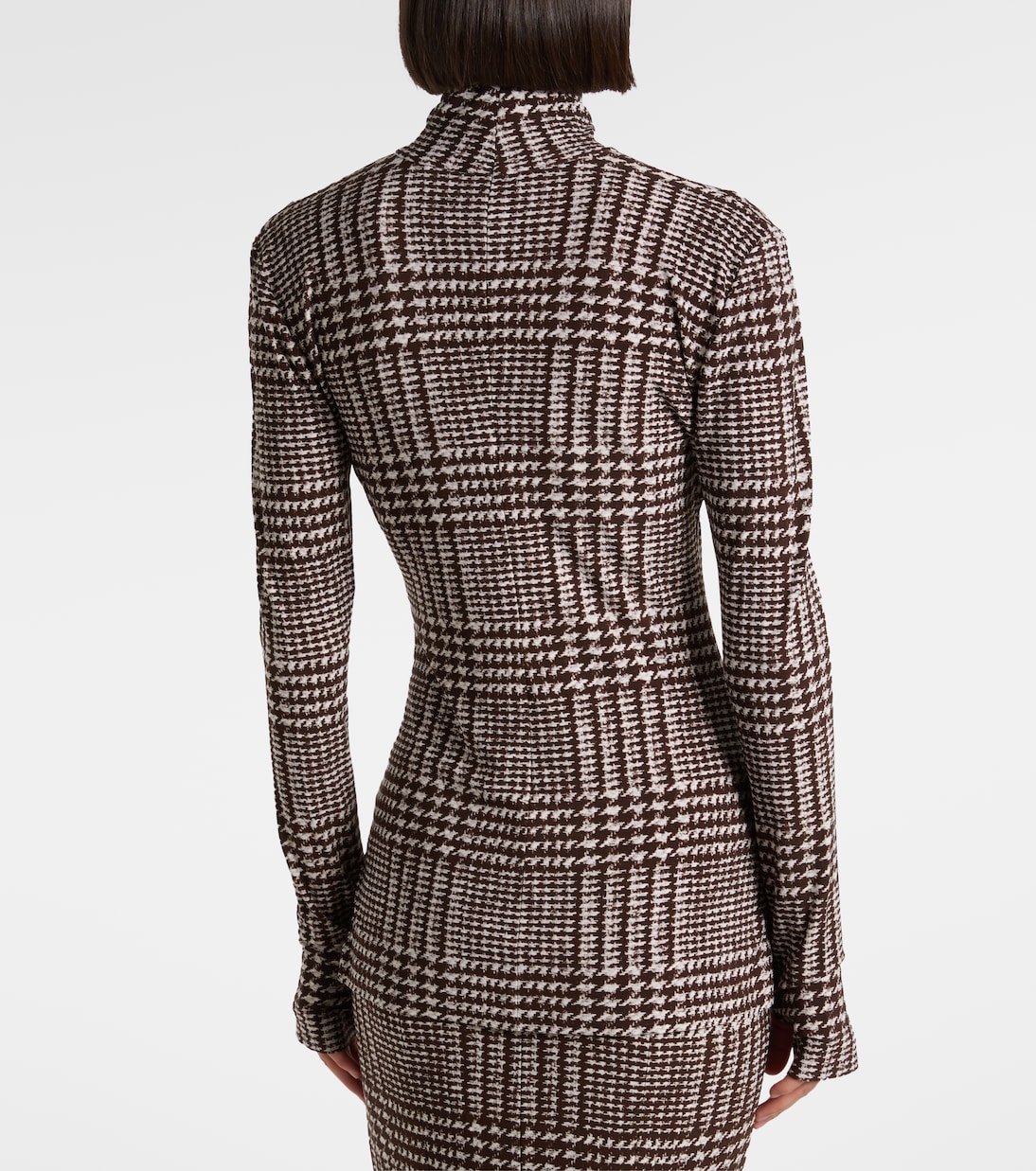 Prince of Wales check turtleneck top | Norma Kamali