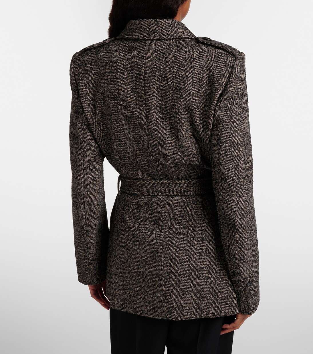 Abrigo en mezcla de lana espigado con cinturón | Chloé