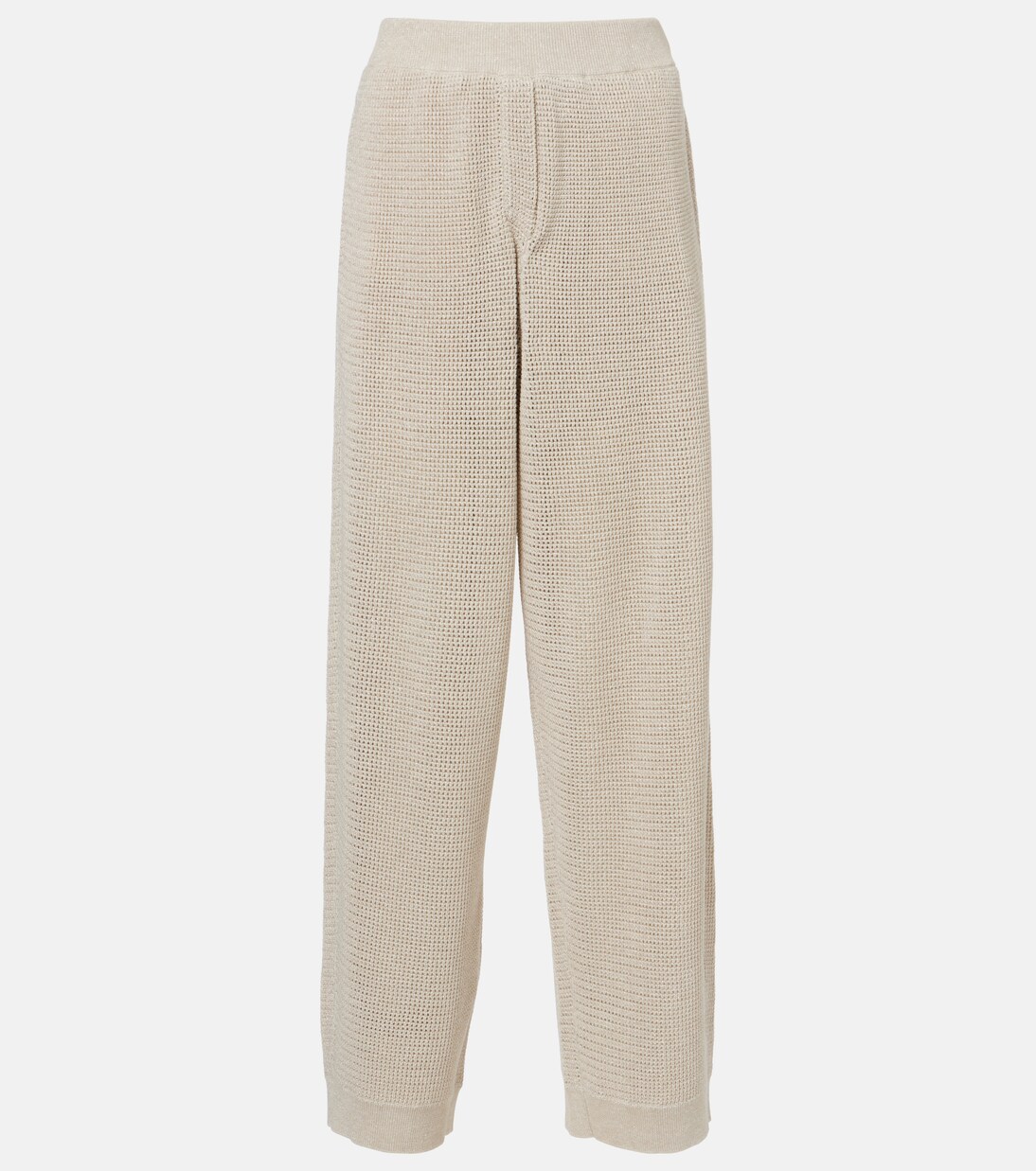 Knitted cotton-blend wide-leg pants | Brunello Cucinelli