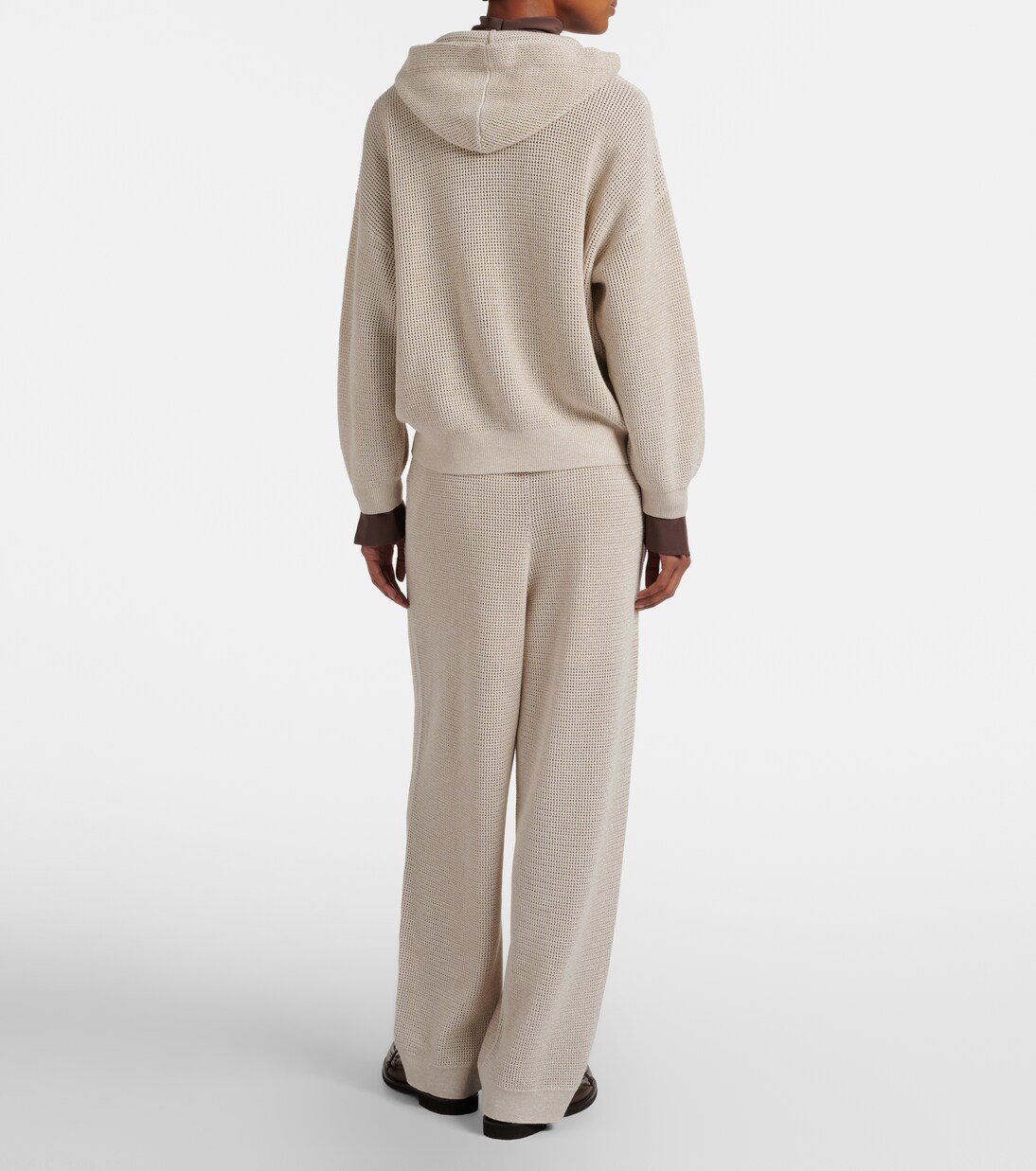 Knitted cotton-blend wide-leg pants | Brunello Cucinelli