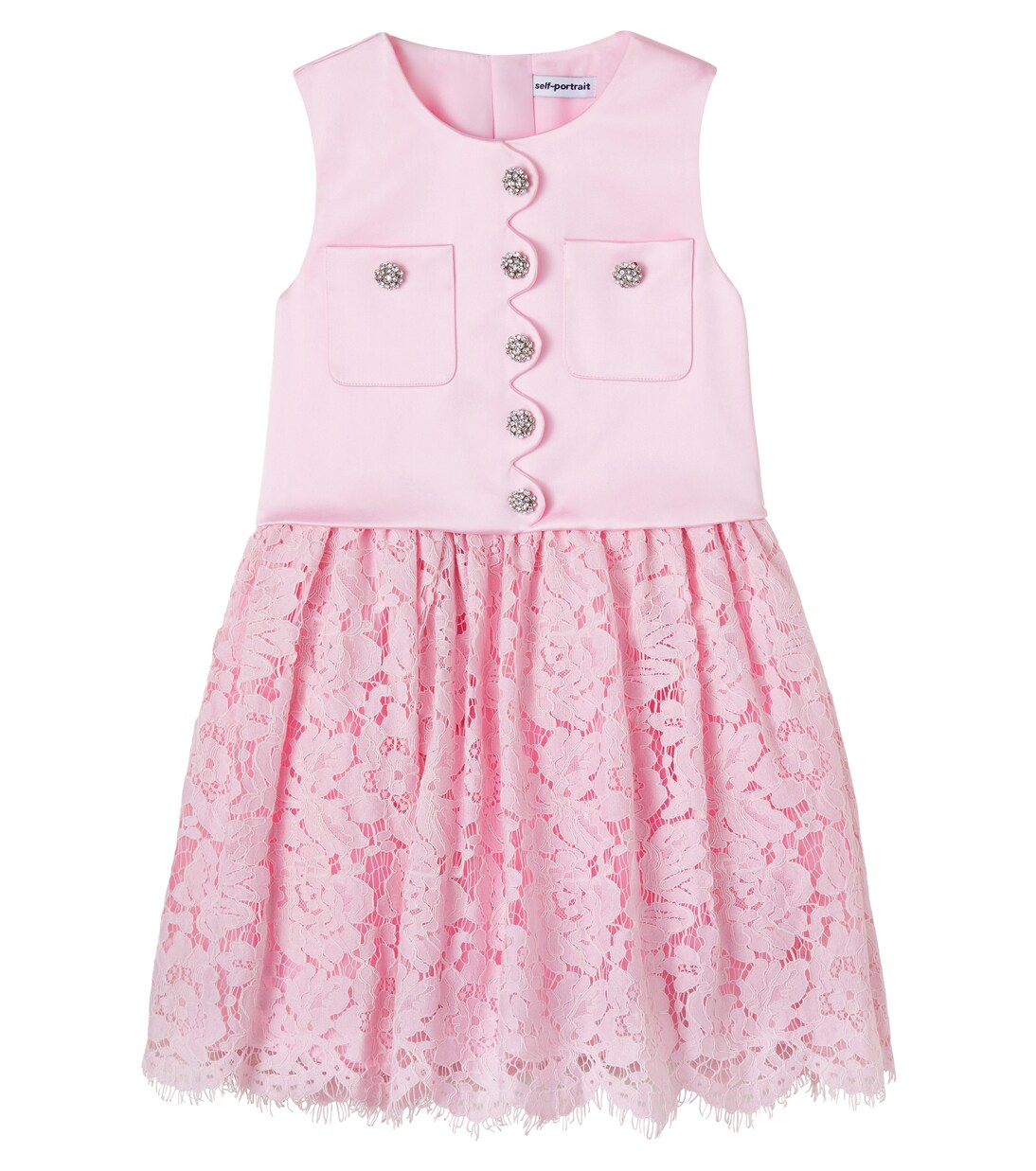 Crystal-embellished lace-trimmed dress | Self-Portrait Kids