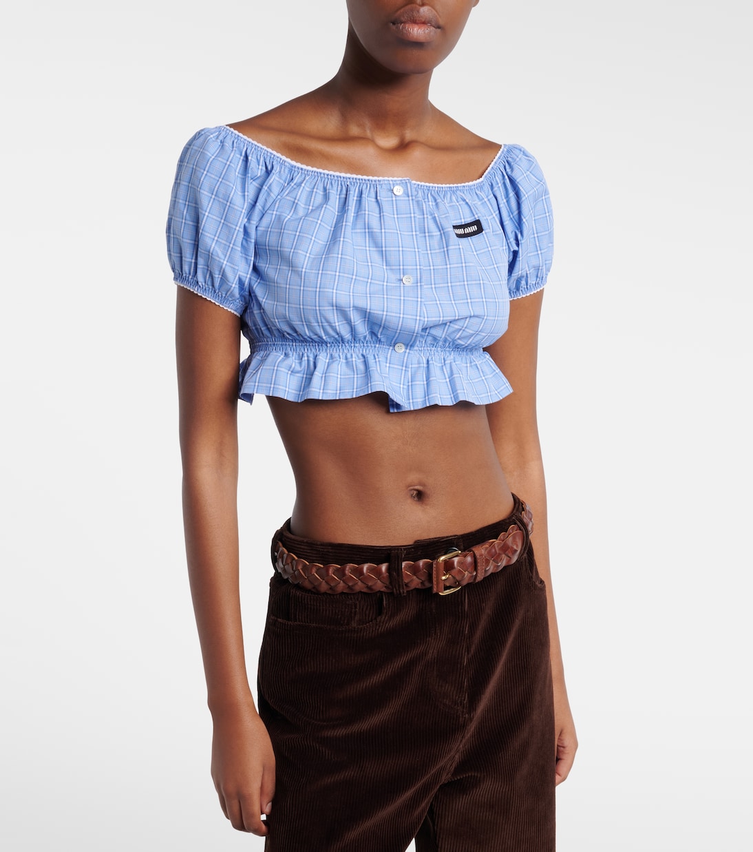 Checked cotton poplin crop top | Miu Miu