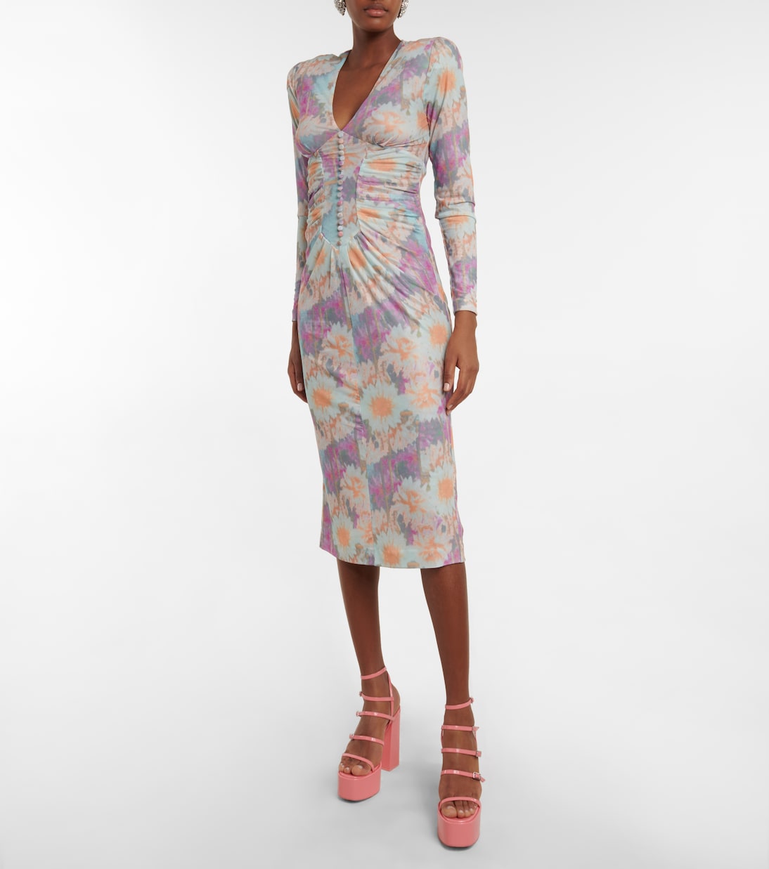 Heather floral ruched midi dress | Rotate