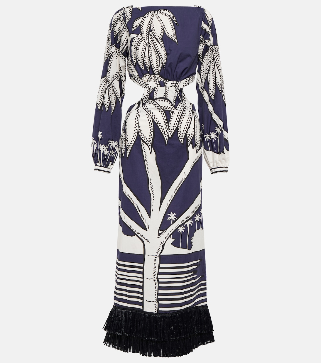 Printed fringe-trimmed cotton maxi dress | Johanna Ortiz