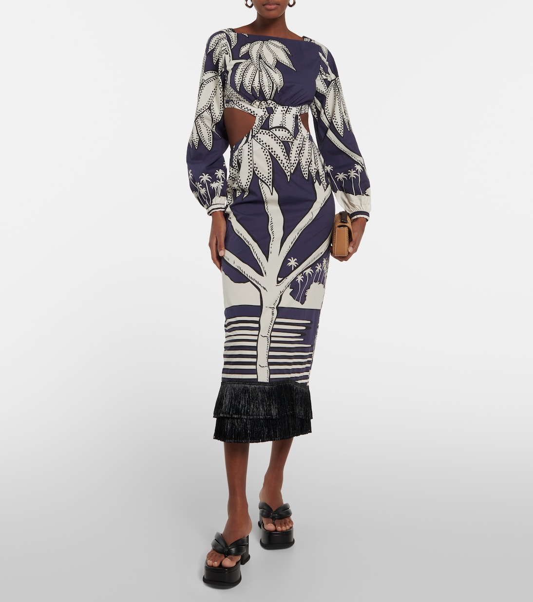 Printed fringe-trimmed cotton maxi dress | Johanna Ortiz