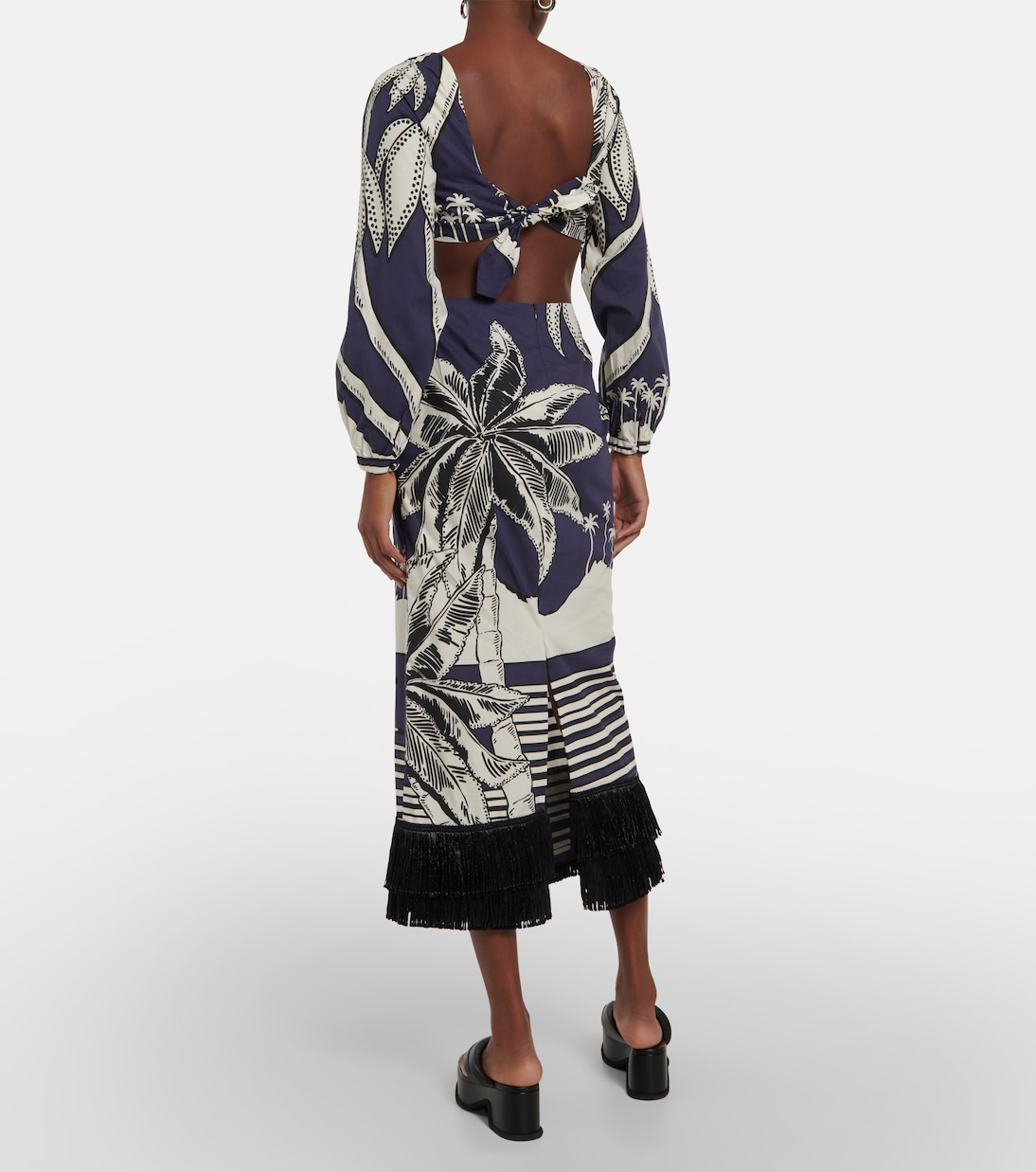 Printed fringe-trimmed cotton maxi dress | Johanna Ortiz