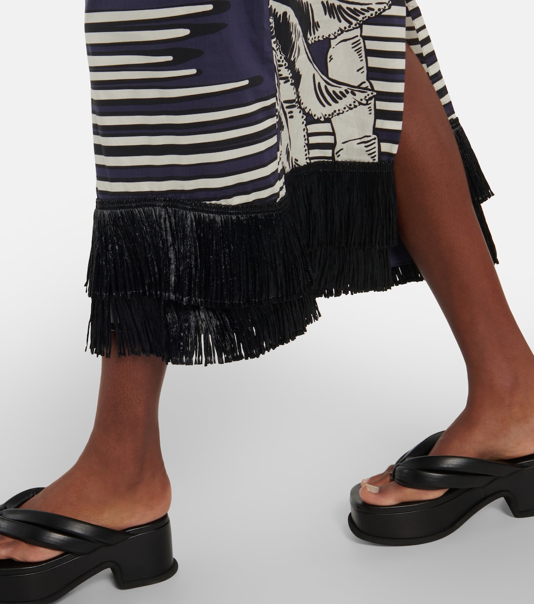 Printed fringe-trimmed cotton maxi dress | Johanna Ortiz