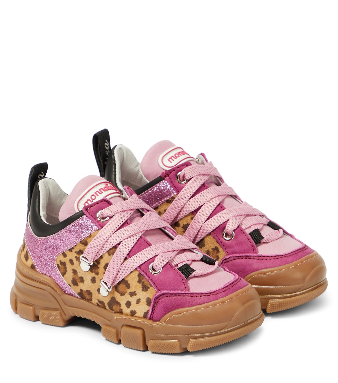 Leopard-print leather-trimmed sneakers | Monnalisa