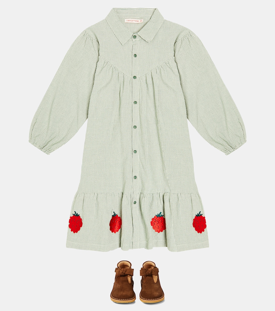 Abito Raspberries in cotone a quadri | Tinycottons