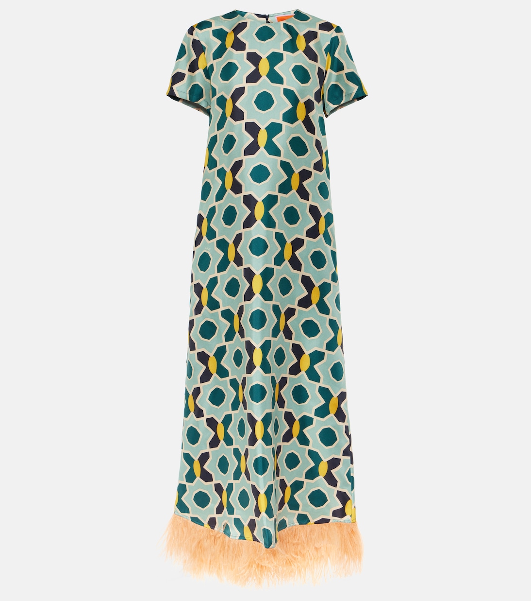 Maxikleid Swing aus Seide mit Federn | La DoubleJ