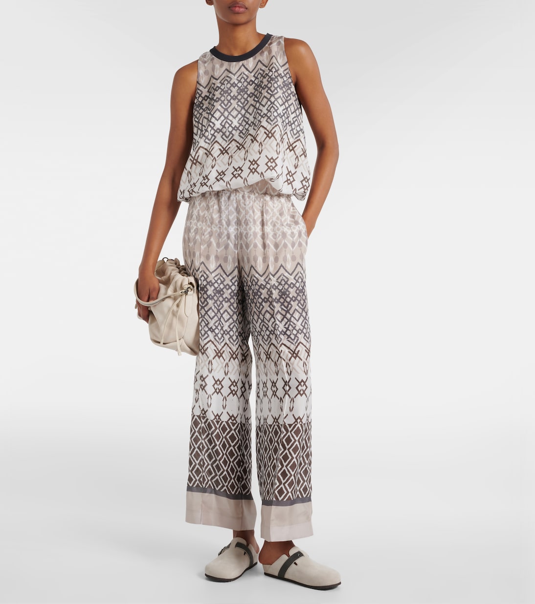 Printed silk wide-leg pants | Brunello Cucinelli