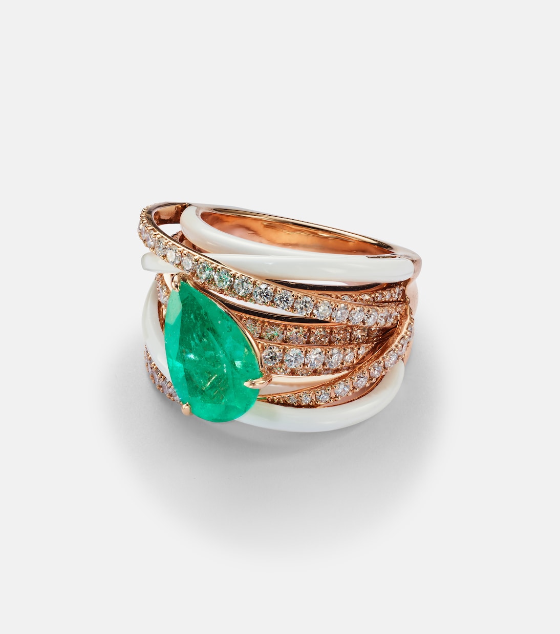 Anello in oro rosa 18kt KAMYEN con smeraldo e diamanti, gioiello elegante per giovani