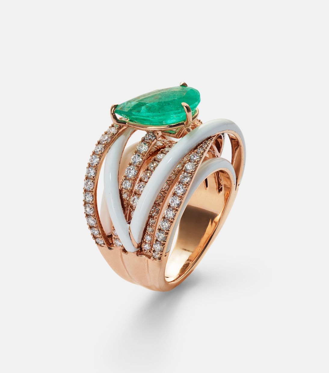 Anello in oro rosa 18kt KAMYEN con smeraldo e diamanti, gioiello elegante per giovani