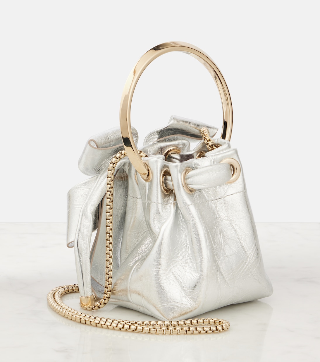 Secchiello Bon Bon Micro in pelle metallizzata | Jimmy Choo