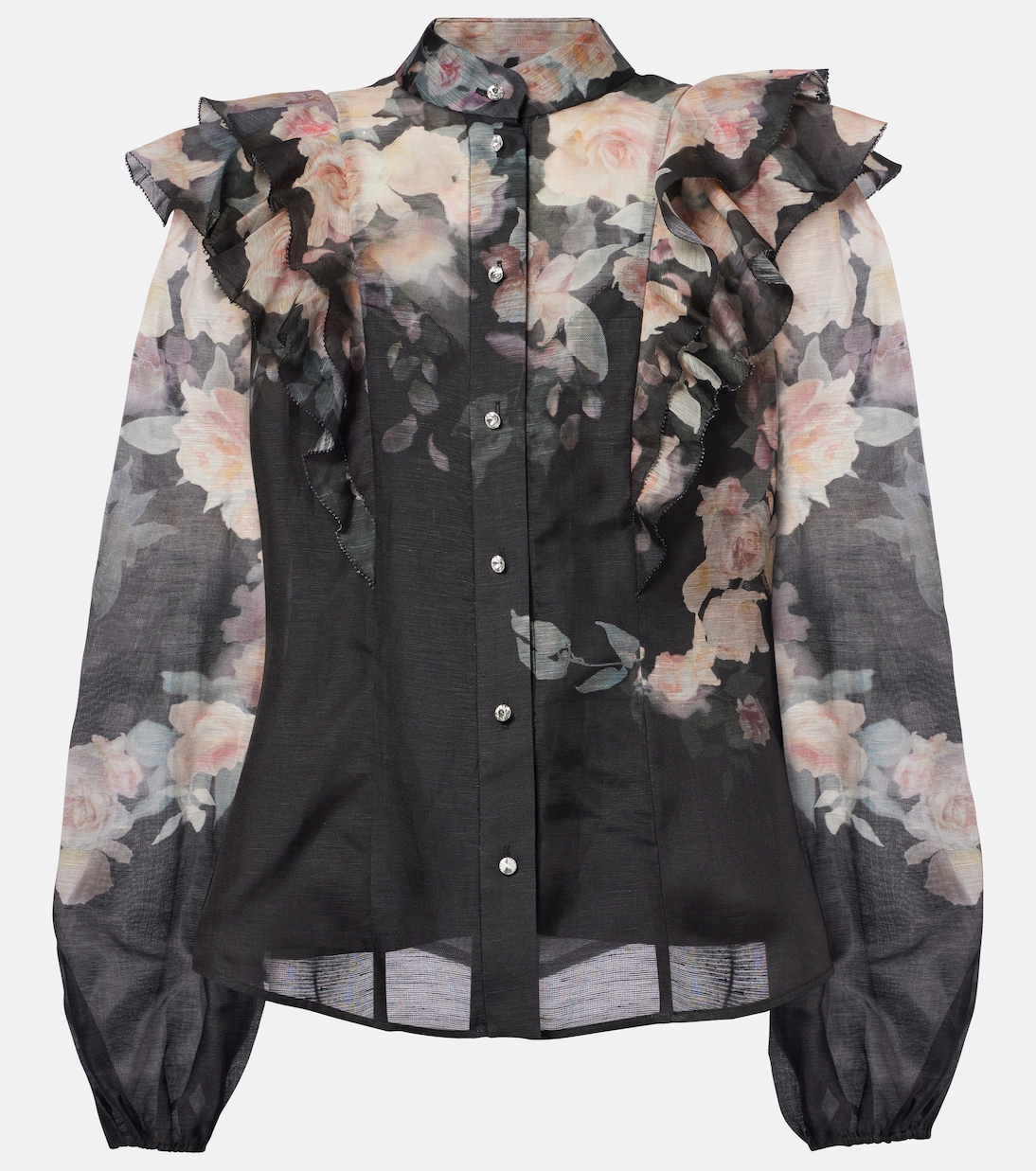Blusa Crush Frill Sleeve in lino e seta | Zimmermann