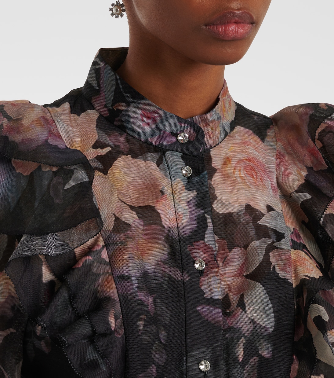 Blusa Crush Frill Sleeve in lino e seta | Zimmermann
