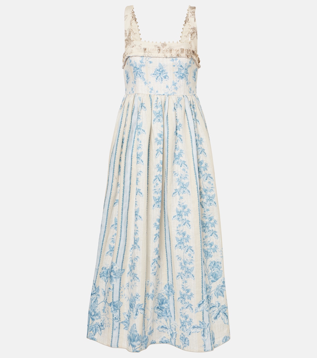Abito midi Barbara in lino a fiori | Agua by Agua Bendita