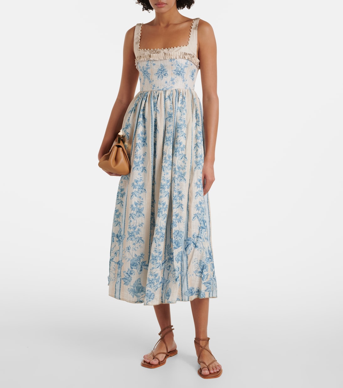 Abito midi Barbara in lino a fiori | Agua by Agua Bendita