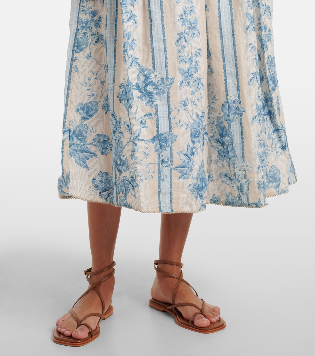 Abito midi Barbara in lino a fiori | Agua by Agua Bendita