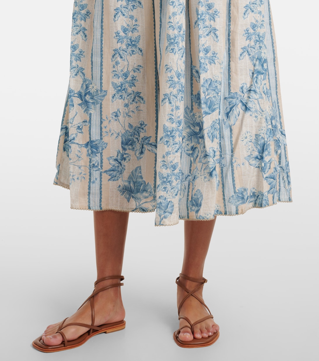 Abito midi Barbara in lino a fiori | Agua by Agua Bendita