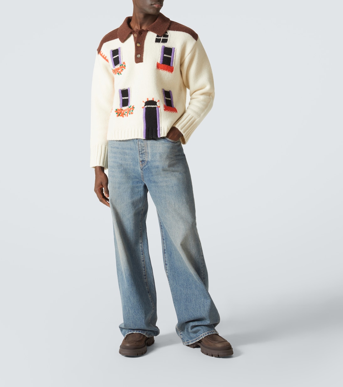 House intarsia wool polo sweater | JW Anderson
