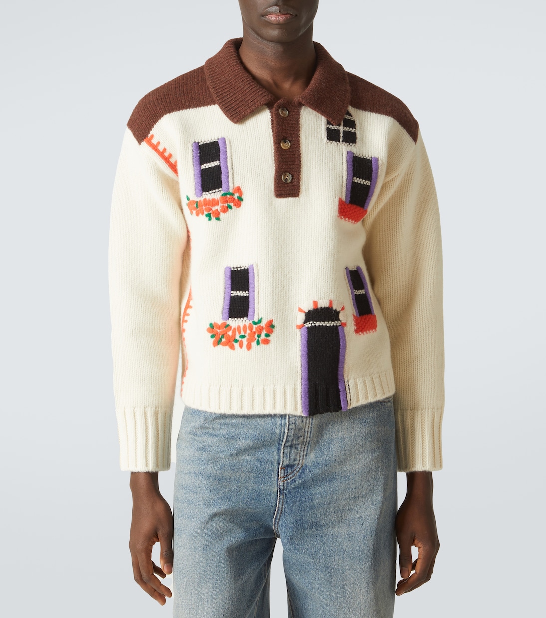 House intarsia wool polo sweater | JW Anderson