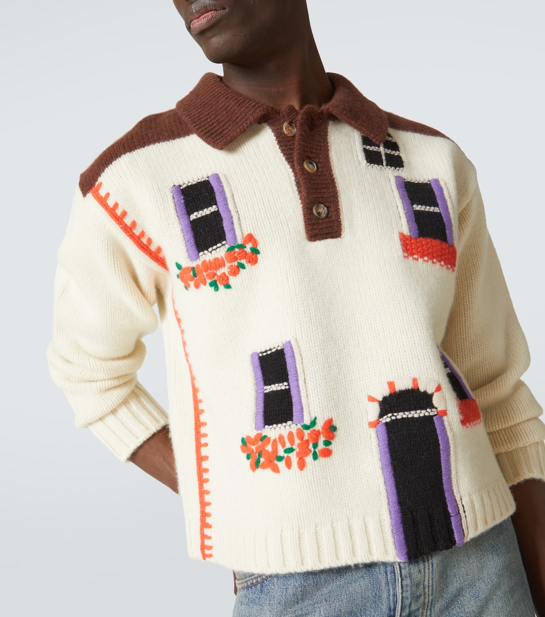 House intarsia wool polo sweater | JW Anderson