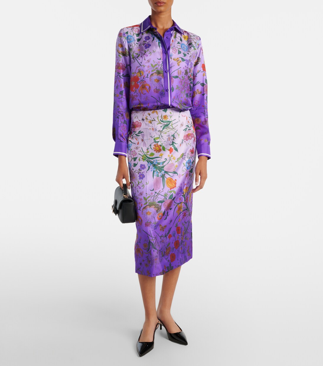 Jupe midi en soie à fleurs | Gucci