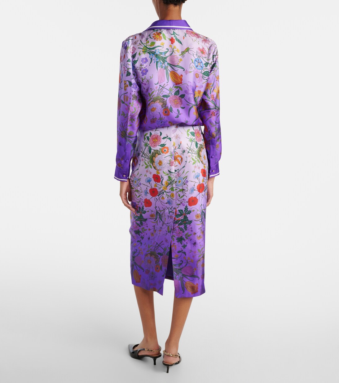 Jupe midi en soie à fleurs | Gucci