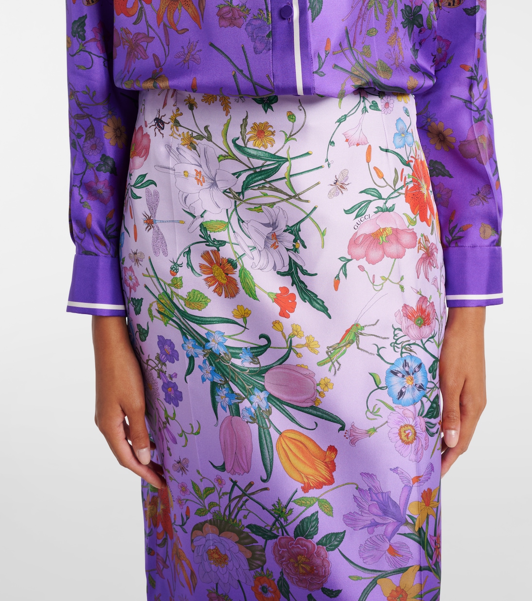 Jupe midi en soie à fleurs | Gucci