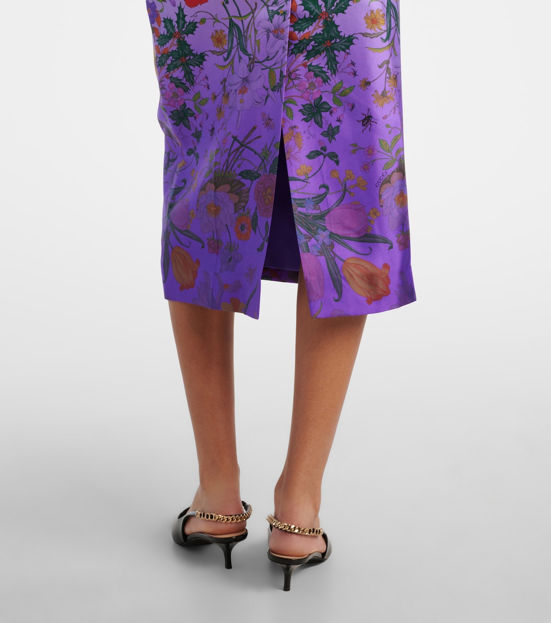 Jupe midi en soie à fleurs | Gucci