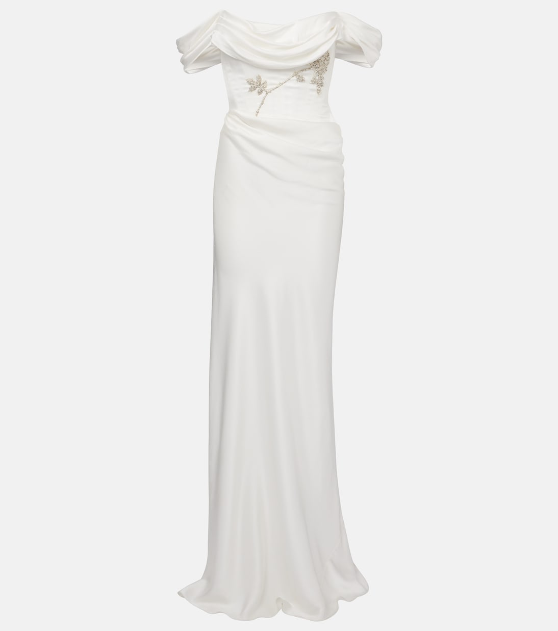 Robe longue Paloma en satin à perles fantaisie | Clio Peppiatt