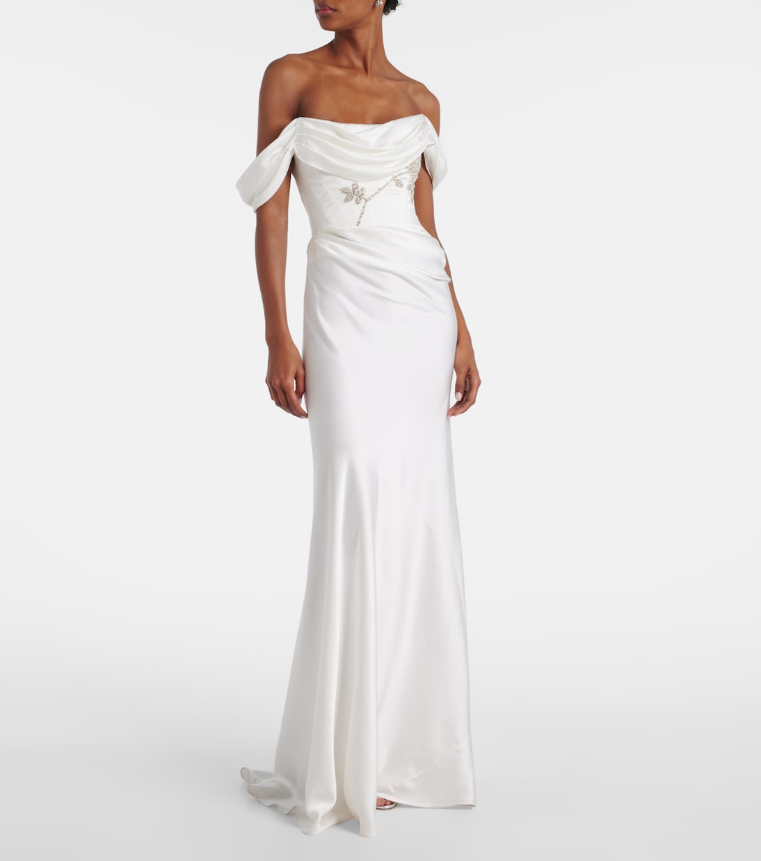 Robe longue Paloma en satin à perles fantaisie | Clio Peppiatt