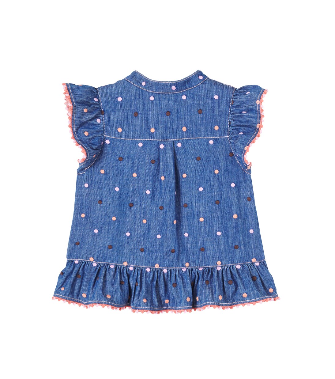Embroidered polka-dot ruffled denim top | Zimmermann Kids